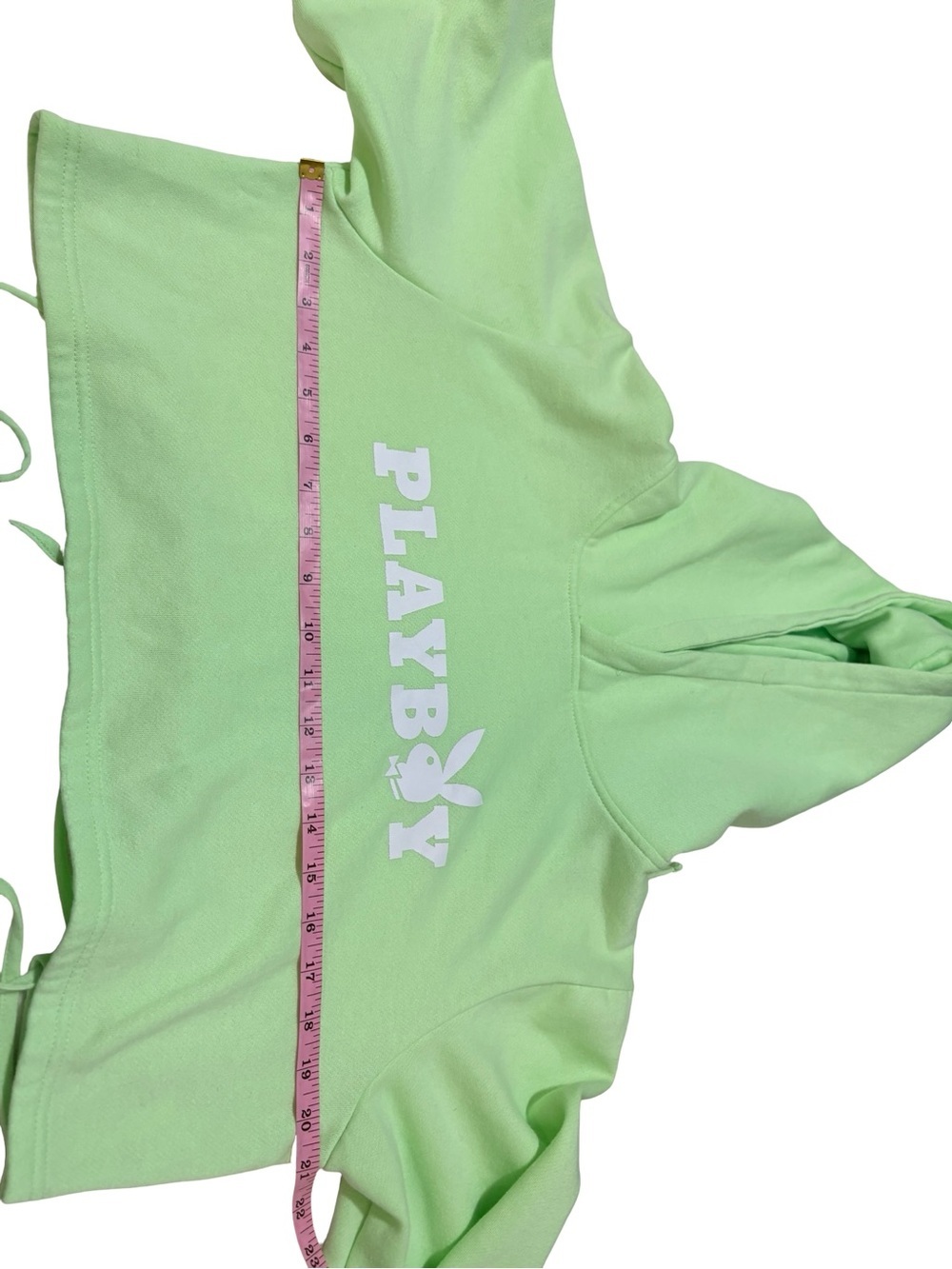 Playboy Mint Green Cropped Hoodie XL Drawstring Back Fleece Lined - Picture 6 of 8